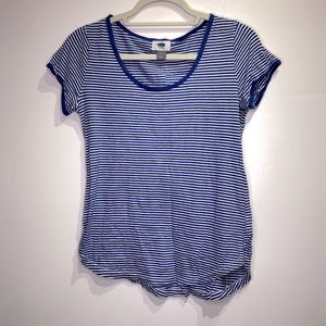 Old Navy Short Sleeve Stripped Blue White Shirt Blouse Size Small